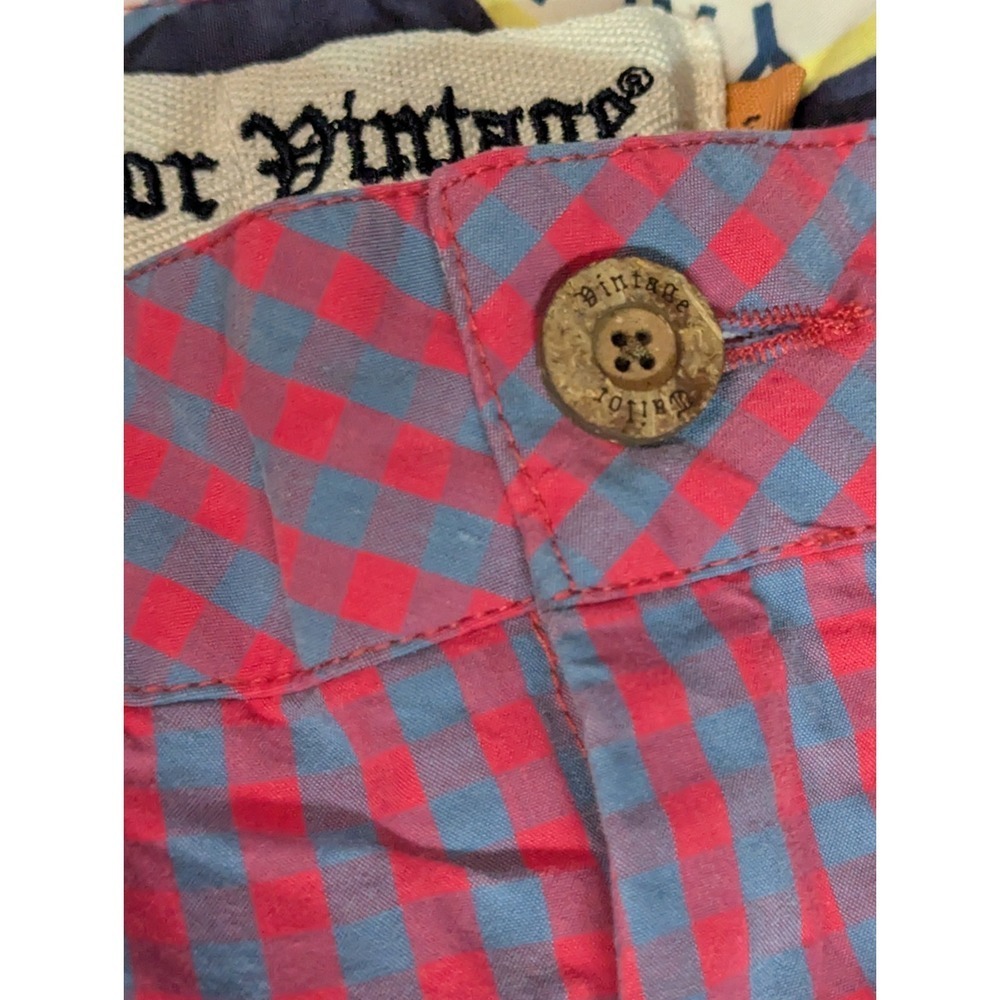 Tailor Vintage Shorts Mens sz 32 Red Blue Gingham Check Chino Beach Preppy - Picture 5 of 16